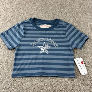 NWT PacSun Budweiser Crop Top Striped Blue Graphic T Shirt Women's Size‎ M